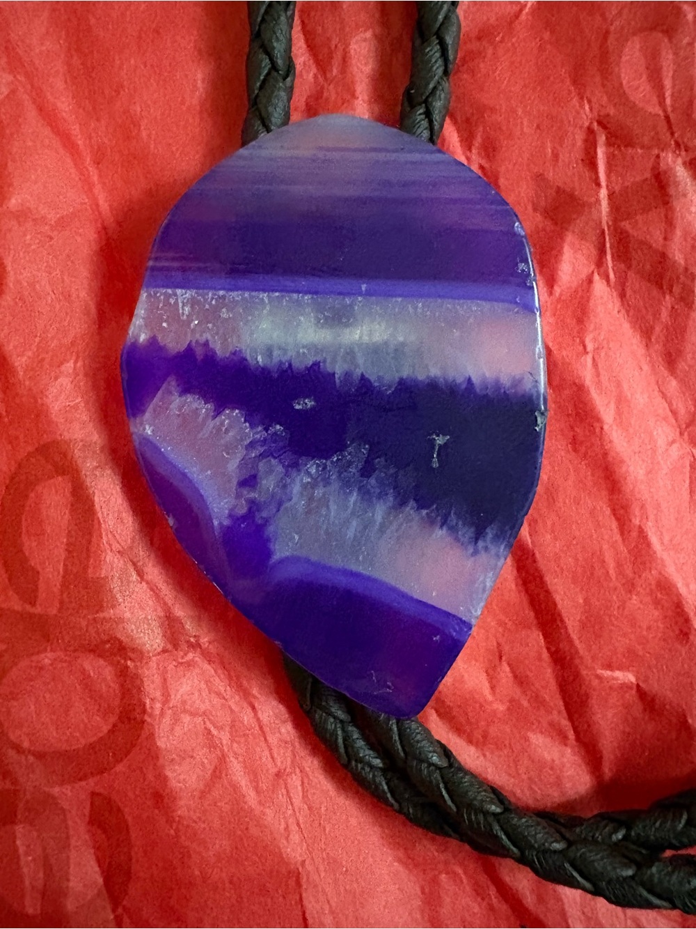 Purple Agate Teardrop Pendant Bolo Tie
